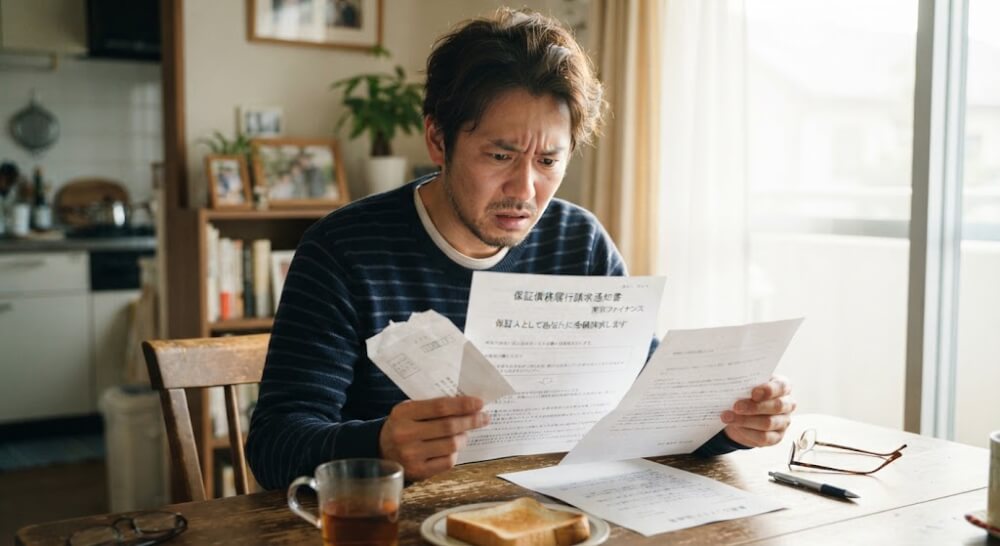 任意整理後に税金の通知が来るか確認する様子